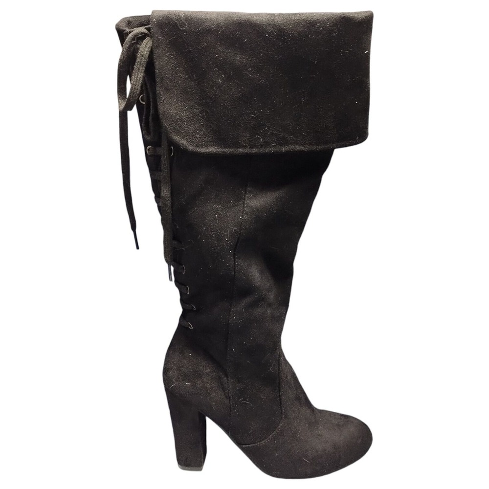 Seven Dials Tall Boots Women's Size 7 Black Suede Solid Block Heelā Side Zipper